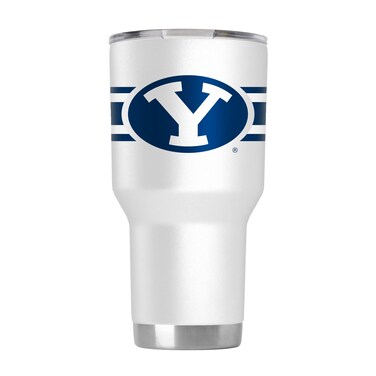 Gametime Sidekicks BYU 30oz White Tumbler - Officially Licensed, 18/8 Stainless Steel, Double-walled, Vacuum-insulated, UV LED Printed Logos, Sweatless, Stays Hot/Cold - 360 Wrap