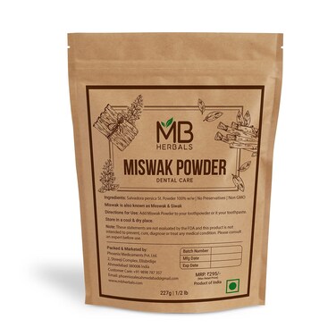 MB Herbals Miswak Powder 8 oz (0.5 lb)   100% Pure Siwak Powder   Sewak Powder   Salvadora persica   Natural Tooth Powder   Miswaq Toothpowder