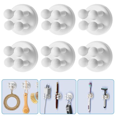 cobee 6 Pcs Silicone Toothbrush Holders, Self Adhesive Razor Holder for Shower Waterproof Multi-Function Hook Silicone Wall Mounted Hook for Hanging Key Plug Holder for Kitchen Bathroom Home Office