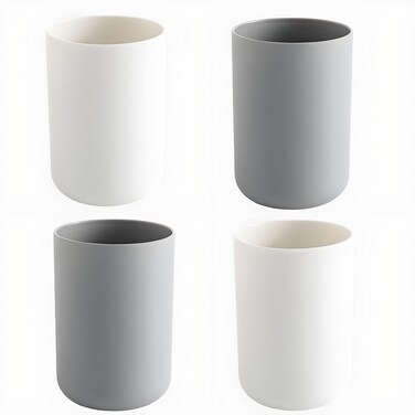 4 Pieces Plastic Bathroom Tumbler Cup Toothbrush Holder Organizer Tumbler Cups for Bathroom Vanity,300ml(White &amp; Grey)