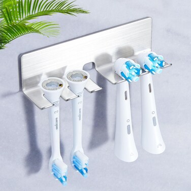 WAYASI Toothbrush Holders - Electric Toothbrush Head Holder Wall Mounted, Tooth Brushing Holder for Bathroom Shower, Stainless Steel Silver Tooth Brush Head Holder, Self Adhesive Toothbrush Storage