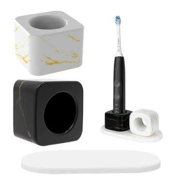 Linkidea Mini Electric Toothbrush Holders with Diatomite Dish, Ceramics Marbling Toothbrush Stand for Bathroom Vanity Countertops, Toothbrush Disposable Set for Couple Kids