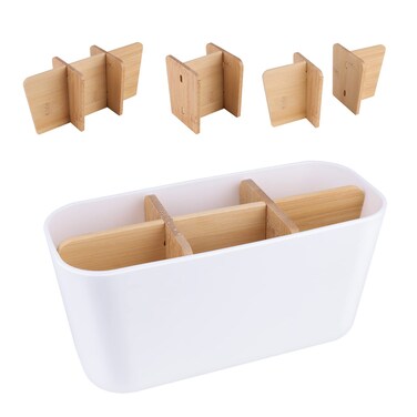 Toothbrush Holders for bathrooms,Bamboo Chips can be Assembled into Seven Different formats of Slots,Bathroom Counter Organizer.8.3 * 3.6 * 4in 1 PCS(White)