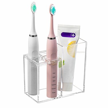 Small Toothbrush Holder for Bathroom,Makeup Brush Storage, 5 Slots Clear Acrylic Bathroom Accessories Organizer for Small Spaces