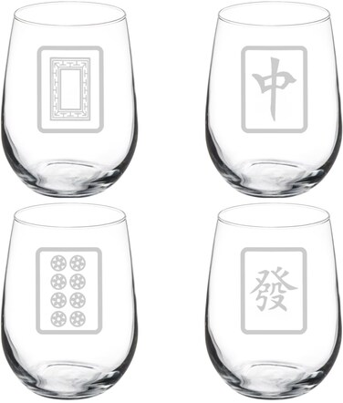 MIP Set of 4 Wine Glass Gift Goblet Mahjong Tiles Collection (17 oz Stemless)