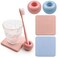 SNAIL GARDEN Mini Ceramics Toothbrush Holders with Tray, 2Pcs Small Toothbrush Holder Stand with 2Pcs Diatomite Tray, Bathroom Toothbrush Holder Set for Bathroom Vanity Countertop Dresser(Pink &amp; Blue)