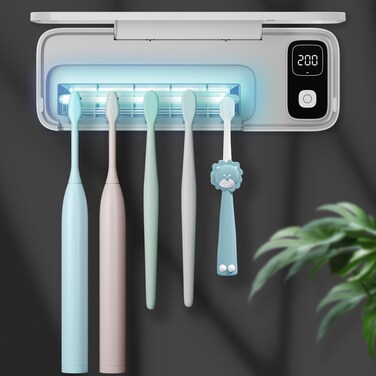 UV Toothbrush Sani tizer and Holder, Strong Saniti zer Air Drying, 200s and 400s Timed Toothbrush Case, 2200mAh Rechargeable Cordless Wall Mounted Home Toothbrush steril izer