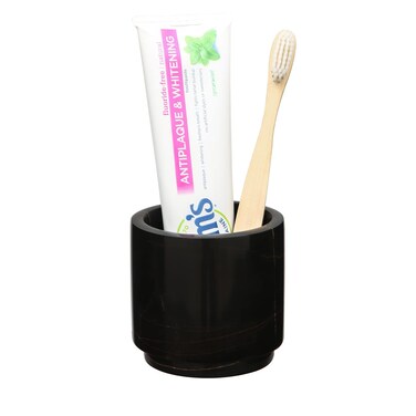 JIMEI Natural Smooth Real Marble Toothbrush Holder for Bathroom &amp; Countertops Organizer Makeup Brush Holder Black