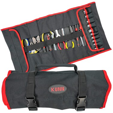 KUNN Tool Roll Organizer,Wrench &amp; Screwdriver Tool Pouch Heavy Duty 32 Pockets Roll Up Tool Bag,Black/Red