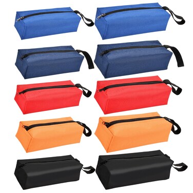 Voittozege 10 Pack Canvas Tool Pouch of Two Sizes, Versatile Zippered Tool Bags Waterproof Oxford Cloth Tote Bags with Zipper, Heavy Duty Tool Organizer for Multipurpose Storage, 5 Colors