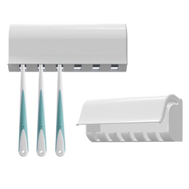 Linkidea 6 Slots Toothbrush Holder Wall Mounted, 2 Pack RV Toothbrush Organizer Hanger with Cover, Self Adhesive Toothbrush Storage Rack Compatible with Oral-B CrossAction, Colgate Extra Clean