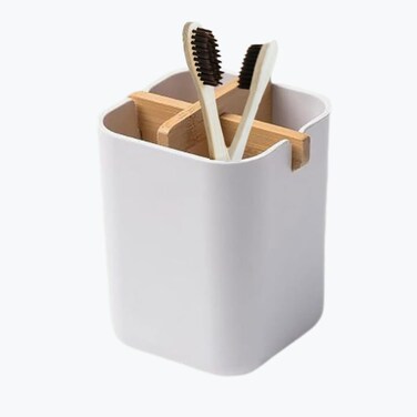Bamboo Toothbrush Holder for Bathrooms 4 Slots Toothbrush and Electric Toothpaste Floss Holder for Bathroom Countertops Counter Organizer Stand Multifunctional Storage Box-White