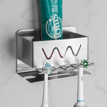 Linkidea Wall Mount Electric Toothbrush Holder, Stainless Steel 4 Slots Power Toothbrush Hanger, Tooth Brush Organizer Hanger Compatible with Oral-B iO Series, Philips Sonicare, 7AM2M (Siver)