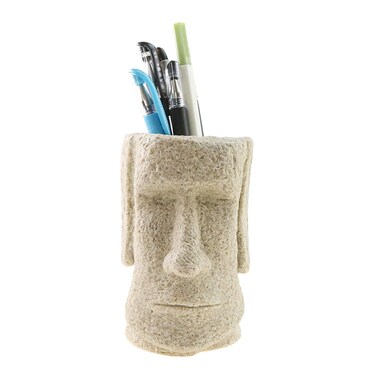 Winterworm Easter Island Statue Style Pen Pencil Holder Sandstone Desktop Organizer Container Toothbrush Holder Desk Decoration