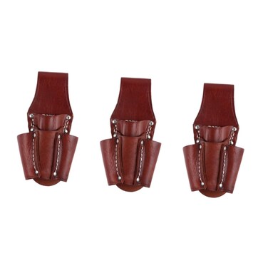 DOITOOL 3PCS Leather Tool Pouch Electrician Small Pocket Tool Pouch with 4 Pockets for Belt Heavy Duty Leather Pouch for Electrician Technician Repairman (Brown)