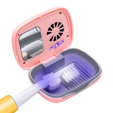 Becoolpet Toothbrush Travel Cover, Toothbrush Travel Case With Air Drying Function, Rechargeable Portable Toothbrush Travel Container with Holder for Household and Travel - pink