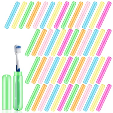 SIKEMAY 50 PCS Travel Toothbrush Holder Bulk, Toothbrush Travel Case Cover, Portable Plastic Dust Proof Breathable, Toothbrush Holder for Travel Bathroom Indoor Outdoor Travel Trip Camping School