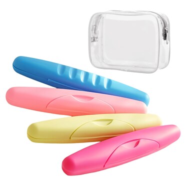 YKuzLx 4 Packs Toothbrush Travel Case, Portable Travel Toothbrush Holder with Large Toiletry Bag for Travel, Business Trip, Camping, Home