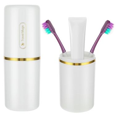 Travel Toothbrush Toothpaste Case Portable Toothbrush Cup Holder 2 in 1 Toothpaste Storage Container Multi-Function Toothbrush Cover for Camping School Business Trip Bathroom