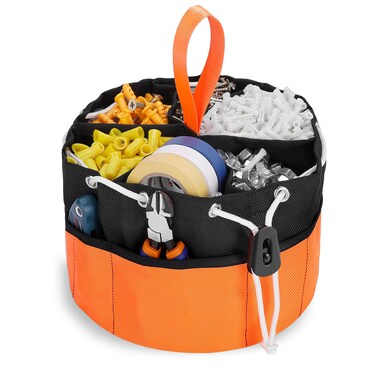 WISEPRO 16 Pockets Screw Bags, Small Parts Bag Screw Pouch Nail Pouch Stacks in 5 Gal Bucket, Parachute Bag Tool Organizer with Drawstring, Tools Bag for Nails, Screws, and Supplies