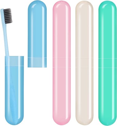 Generic 4 Pack Toothbrush Cases Travel Toothbrush Holder Portable Toothbrush Container Case Plastic Toothbrush Carrier Cover Case for Traveling, Bathroom, School, Home, Camping, Blue,Green,Pink,Beige