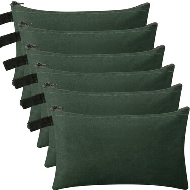 12 Pcs Canvas Tool Bag Pouch 16 oz Heavy Duty Tool Zipper Pouch Bag 11.81 x 7.87 Inch Utility Multipurpose Pouch Tote Bag with Dependable Zipper Tool Storage Organizer for Tool Organization Army Green