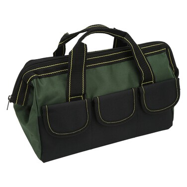 Heavy Duty with Waterproof Molded Base Large Tool Bag, 16in Top Wide Mouth Tool Bag, Multi Functional Large Capacity Portable Handheld Tool Tote Bag for Organizer Storage (OD Green)