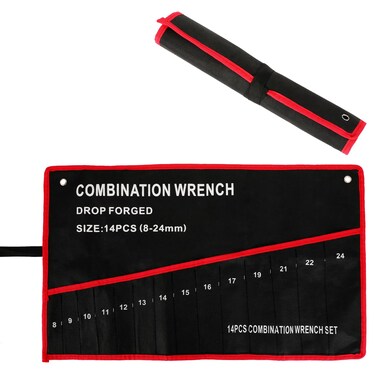 Wrench Roll Up Pouch Wrench Organizer Bag with Handle Wrench Organizer Tool Holder with 14 Pockets, Small Spanner Plier Wrench Tool Pouch for Craftsman Gear Drive User Portable Easy Grip