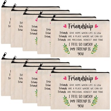 10 Pieces Friendship Gifts for Women Good Friend Gifts Cosmetic Bags Funny Long Distance Friendship Makeup Bags Christmas Gift Travel Toiletry Makeup Organizer Zipper Pouch for Bff Bestie Soul Sister