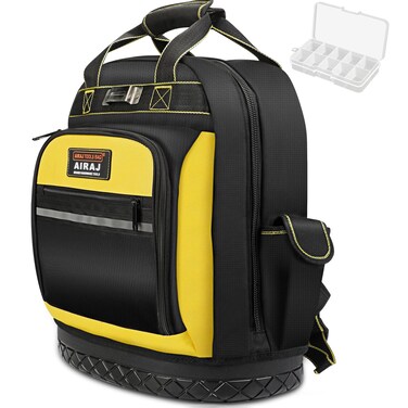 AIRAJ Tool Backpack,Durable Tool Bag Backpack with Molded Hard Waterproof Bottom and Waist Support,Heavy Duty Backpack for storing tools,Tool Backpack Bag for Electricians,Plumbers,Construction Worker