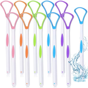 10 Pieces Tongue Scraper Tongue Cleaner Plastic Tongue Brush for Adults Oral Healthy Care, Pink Blue Green Purple Orange