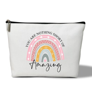 Qssfdgg Women Makeup Bag, Motivating Girl Gift, Appreciation Gift for Her, Purse Travel Organizer Toiletry Pouch, Rainbow Gadget Accessories Case Zipper Bag, You are Nothing Short of Amazing -01