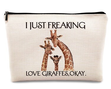kdqua Funny Giraffe Makeup Bag, Giraffe Animal Lover Gift i Just Freaking Love Giraffes Okay Linen Cosmetic Bag Travel Toiletry Bag, Giraffe Decor Stuff Lover Gifts for Women Breeder Girls Sister