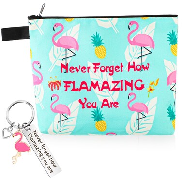 Paterr Flamingo Gifts for Women Flamingo Cosmetic Bag with Inspirational Keychain Zipper Makeup Bag Toiletry Flamingo Pouches Organizer Motivational Gifts for Girls Women Nurse Teacher Coworker Staff