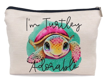 Cute Ocean Animal Sea Turtle I'm Turtley Adorable Cosmetic Bag Decorative Women's Makeup Bag Zipper Pouch Travel Toiletry,Gifts for Sea Turtle Lovers Teen Girls