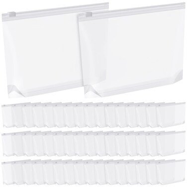 Bokon 100 Pcs Small Clear Cosmetic Bags Bulk, 5.12 x 8.11 Inches, Zipper Toiletry Pouch Travel Makeup Bags for Women Waterproof Transparent PE Storage Organizer with Zipper for Bathroom Vacation