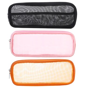 3 PCS Mesh Makeup Brush Bag Mesh Cosmetic Bag Clear Makeup Bag Travel Toiletry Bag with Zipper Portable Mesh Toiletry Storage Case Makeup Artist Storage Bag Pencil Bag for Daily Toiletries Accessories