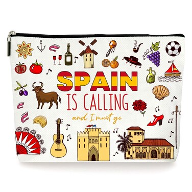 ZYQFN Spain Vacation Cosmetic Makeup Bags, Spain Souvenirs and Gifts, Summer Gifts for Women, Spain Travel Honeymoon Toiletry Bag, Spanish Flag Zipper Pouch Bag. (055)