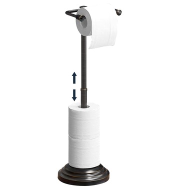 Kroias Toilet Paper Holder Stand, Adjustable (13.6" to 22.8") Oil Rubbed Bronze Free Standing Toilet Paper Holder, Stainless Steel Bathroom Toilet Tissue Roll Holder Stand with Storage