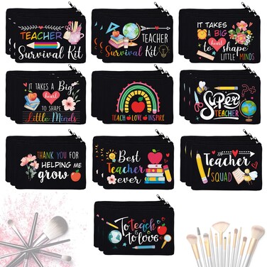 Irenare 30 Pcs Volleyball Nurse Dance Teacher Employee Appreciation Gifts for Women Volleyball Nurse Dance Teacher Canvas Makeup Cosmetic Bags Toiletry Zipper Pouch Bag Thank You Gift(Grateful)