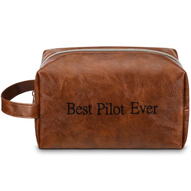 Abbylike Gifts for Pilots Airplane Gifts for Men Travel Toiletry Bag Best Pilot Ever Gifts 8.66 x 4.72 x 4.72 Inches Bathroom Shower Toiletries Organizer Ditty Bag PU Leather Bathroom Bag for Men