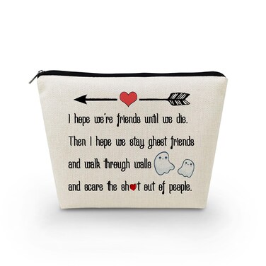 Livel lhood Friendship Gifts Ghost Friends Makeup Bag for Soul Sisters Cute Small Cosmetic Bag for Purse Toiletry Zipper Pouch Birthday Gifts for Best Friends Besties Women Sisters BFF