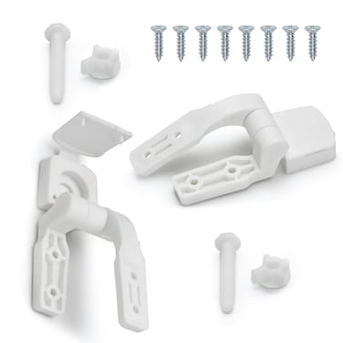 White Plastic Toilet Seat Hinge Replacement with Bolts, Screws, and Nuts, Universal Toilet Seat Bracket Hardware for Replacement and Repair.