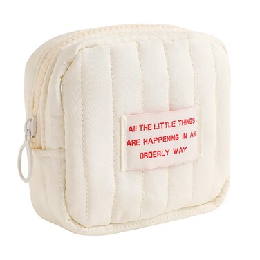 TUCEWP Small Makeup Bag Quilted Travel Cosmetic Organizer Bag White Square Pouch with Zipper Cute Preppy Portable Toiletry Bag for Purse Aesthetic Mini Storage Bag for Women Mama Gift