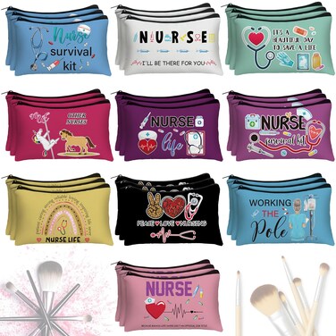 Irenare 30 Pcs CNA Nurse Appreciation Gifts for Women Canvas Makeup Bags Nurse Cosmetic Survival Kit Travel Toiletry Case Pencil Bags Toiletry Zipper Pouch Bag Thank You Gift For CNA Week