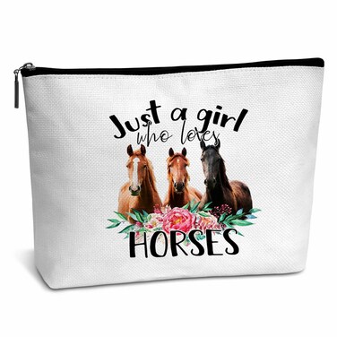 AWSICE Just a Girl Who Loves Horses Makeup Bag, Flower Horses Gifts for Horse Lovers, Farm Animals Cosmetic Bag Gifts for Girl Friends Besties Coworker Daughter Sister-C05