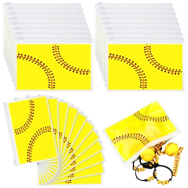 Sweetude 50 Pcs Softball Makeup Bag Bulk EVA Waterproof Sport Cosmetic Bags Softball Gifts Softball Party Favors Portable Toiletry Zippers Travel Pouch for Girls Women Players Team, Yellow
