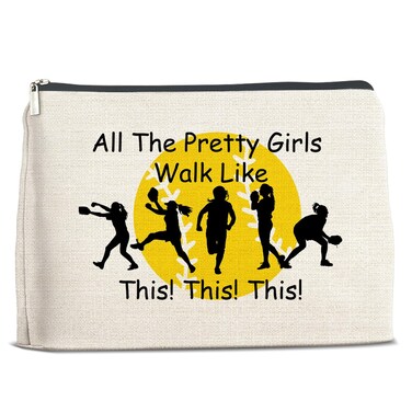 Softball Girls Gifts Makeup Bag, Softball Gifts for Women Girls Daughter Sister BFF Bestie Friends, All The Pretty Girls Softball Cosmetic Bag Makeup Pouch