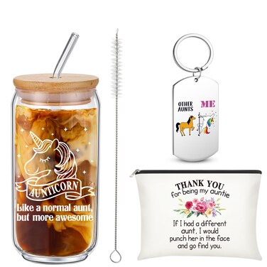 Tioncy 3 Pcs Daughter in Law Gifts Glass Always Remember You are Braver Than You Believe 16oz Can Shaped Glass Cup Makeup Pouch and Keychain, Inspirational Christmas Gift Ideas for Daughter in Law