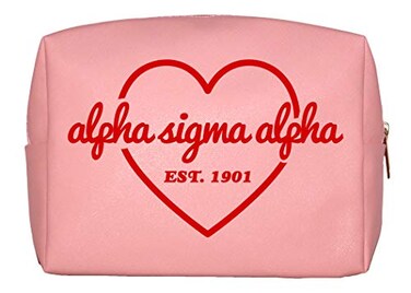 Sorority Shop Alpha Sigma Alpha Makeup Bag - Multi-Purpose PU Leather, Water-Resistant Makeup travel bag with Licensed Design and Zipper Closure, Perfect Alpha Sigma Alpha Sorority Gifts for Women